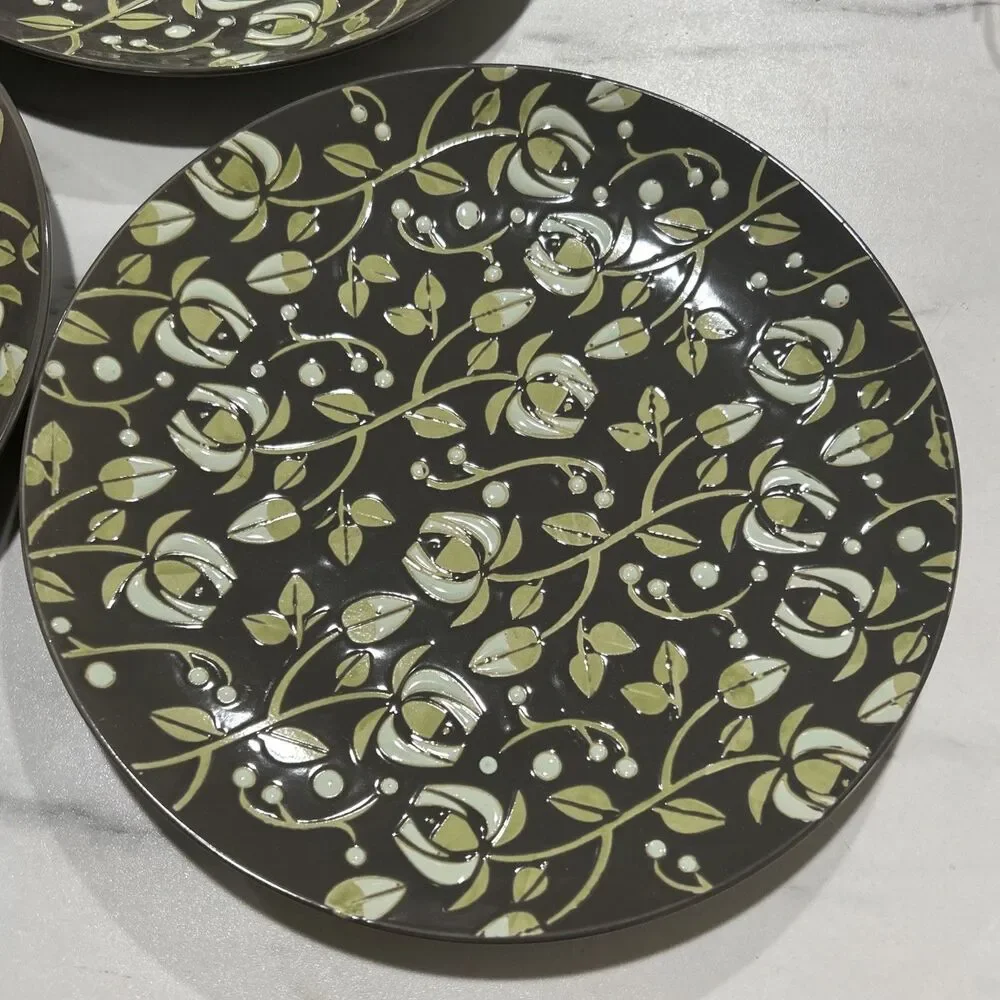 180 Robin Pickens Dinner Plates Lot Of 3 Gray 10” Floral Cottage Core Whimsy